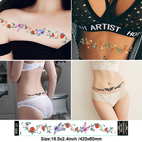Flower Navel Temporary Tattoos for Women - 12 Sheets