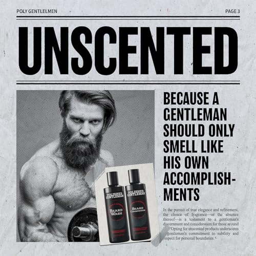 Polished Gentleman Beard Wash and Conditioner Set - Softens and Strengthens - Beard Shampoo with Growth Oil - Moisturizer & Beard Thickener - Tea Tree Unscented - Paraben-Free & Sulfate-Free (8oz)