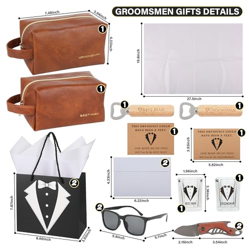 18PCS Groomsmen Gift Set – Whiskey Glasses, Toiletry Bag & Accessories