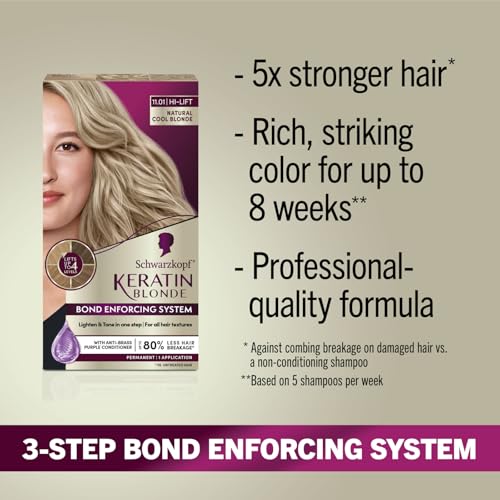 Schwarzkopf Keratin Blonde Hair Dye, 11.01 Hight Lift Natural Cool Blonde, Professional Quality Permanent Hair Color, Bond Enforcing System Helps Prevent Breakage* (Pack of 2)