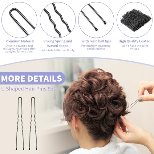 U Shaped Hair Pins -2.4 Inch 250 Count, Professional Hair Styling Pins for Women, Girls, and Hairdressing Salons - Includes Clear Storage Box for Updos and Bun Hair (Black)