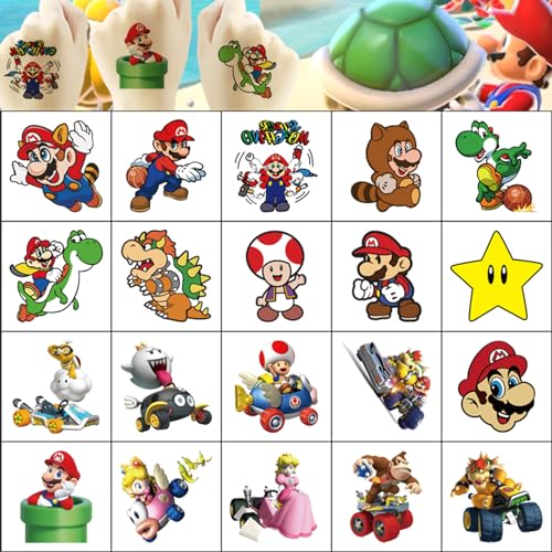 20 Mario Temporary Tattoos - Party Favors & Activity Prizes