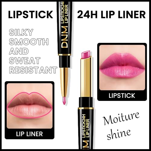 2-in-1 Hot Pink Lipstick & Lip Liner Duo - Moisturizing Glossy