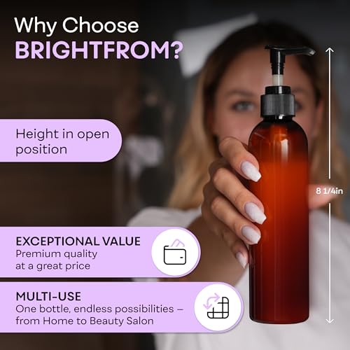 8 OZ Amber Lotion Pump Bottles, BPA-Free Refillable (3-Pack)
