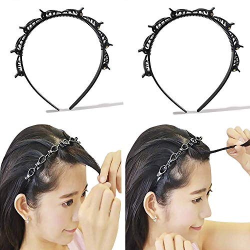 Women's Headbands with Clips - Braided Double Layer Hair Clips (2 Pack)