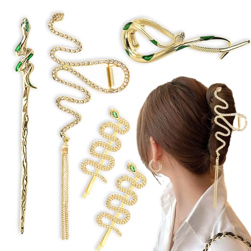 SIYWINA 5 Pcs Metal Snake Hair Clips, Hairpin, Hair Barrettes for Thick Hair, Elegant French Hair Accessories for Women Girls (Gold)