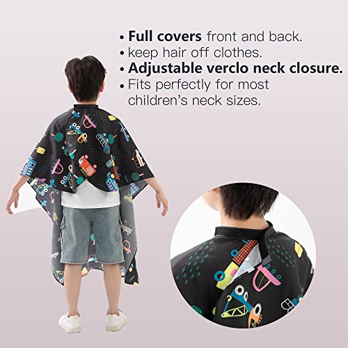 Kids Hair Cutting Cape with Cars Pattern, Adjustable Salon Hairdresser Cover for Children & Toddlers
