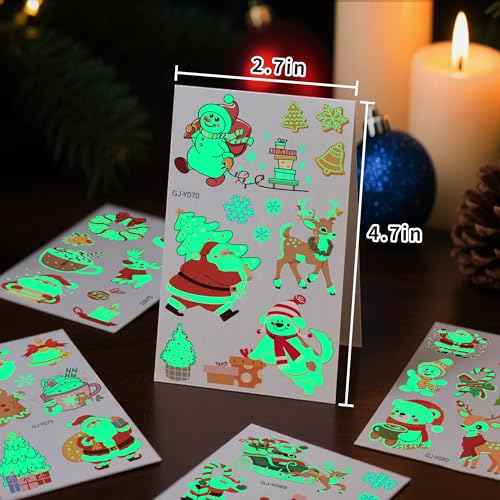 140+PCS Glow Christmas Temporary Tattoos for Kids Stocking Stuffers, Christmas Party Favors for Luminous Bulk Christmas Gifts, Christmas Accessories Kids Party Games Goodie Bag Stuffers
