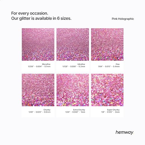 Hemway Premium Ultra Sparkle Glitter Multi-Purpose Metallic Flake for Nail Art, Cosmetic Graded, Makeup, Festival and Hair 100g / 3.5oz - Microfine (1/256 0.004 0.1mm) - Pink Holographic