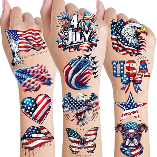 49 Sheets 4th of July Temporary Tattoos - Patriotic USA Flag