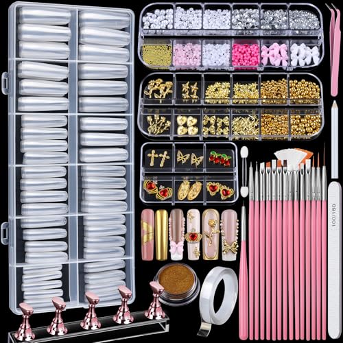 Teenitor 240pcs XXL Square Acrylic Nail Tips Kit with Charms & Brushes