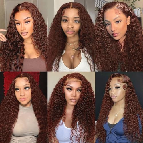 Color 33 Auburn Brown Deep Wave Human Hair Bundles 28in