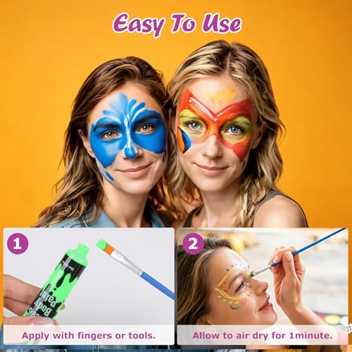 16 Color Face Paint Set - Water Based Washable Makeup with Brushes