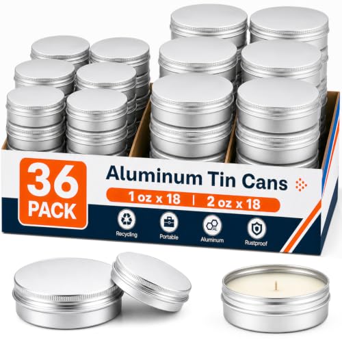 36Pack 1oz & 2oz Aluminum Tin Cans with Screw Lids — LINSIRON, 18ea 1oz + 18ea 2oz