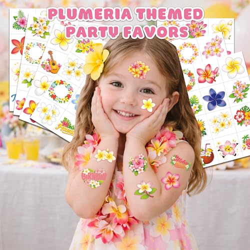 96 PCS Plumeria Hawaiian Flower Temporary Tattoos - Kids Party Favors