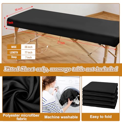 Macarrie 6 Pack Microfiber Massage Table Sheets Soft Massage Table Cover Reusable Spa Bed Sheets Salon Protective Cover Fitted(Black)