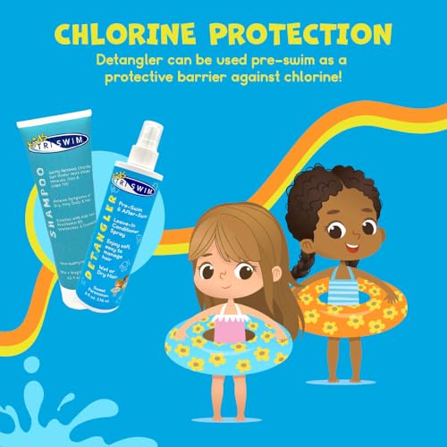 TRISWIM Swim Care Bundle | Chlorine Removal Shampoo 8.5 oz + Kids Detangler Leave-In Conditioner Spray 8 oz | Removes Chlorine & Saltwater | Detangles & Softens Hair | Pre & Post Swim Hair Care