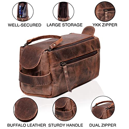 cuero Genuine Buffalo Leather Unisex Toiletry Bag Travel Leather Dopp Kit Made With High Class Buffalo Leather