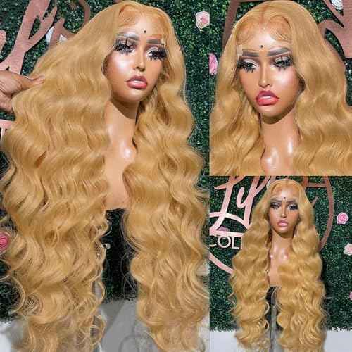 Honey Blonde Lace Front Wigs Human Hair 27# Colored Human Hair Lace Front Wigs 13x6 Body Wave Lace Front Wigs Human Hair 180 Density Glueless Honey Blonde Wig Human Hai r Pre Plucked 22 Inch