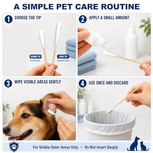 Large Dog Ear Cleaning Swabs, 200 Pack 6-Inch Cotton Swabs