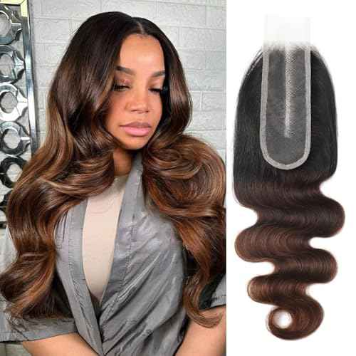 2x6 HD Lace Closure Body Wave T1B/2/30 Chestnut Brown Ombre 2x6 Transparent Lace Closure 3 Tone Ombre Medium Auburn Colored 100% Virgin Human Hair 150% Density 16 Inch