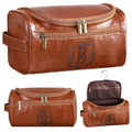 Sadnyy Personalized Leather Toiletry Bag for Men Initial Travel Bag with Hook Monogrammed Toiletry Pouch Leather Travel Bathroom Kit with Side Handle for Him Dad Husband Anniversary Birthday Gifts(B)