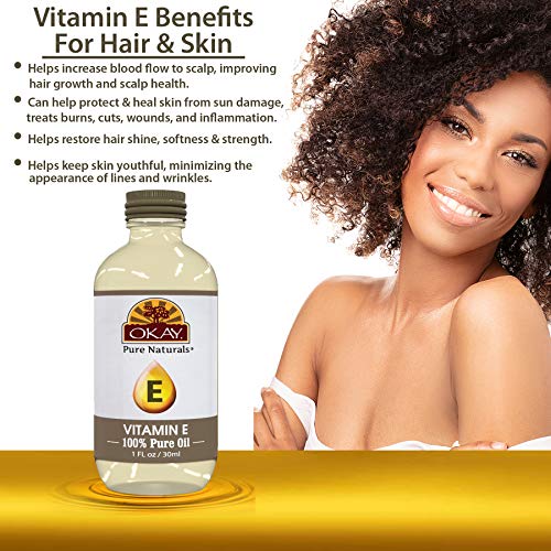 Okay Vitamin E Oil For All Hair Textures & Skin Types, All Natural, 1 Fl Oz