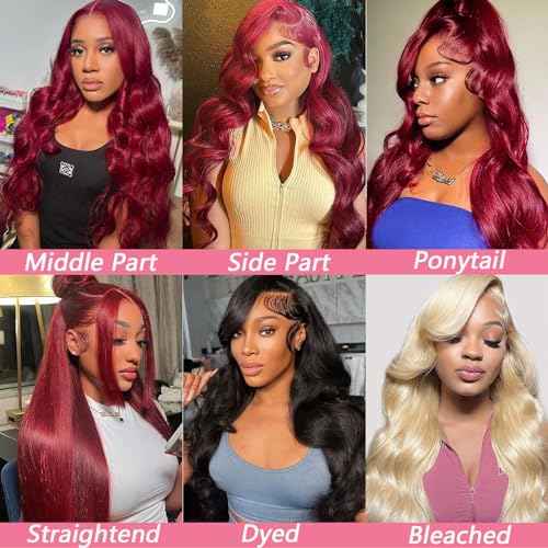 99J Burgundy Wig Human Hair 13x4 Body Wave Lace Front Wigs Human Hair 180 Density Pre Plucked Glueless Wine Red Colored Lace Front Wig for Women 20 Inch