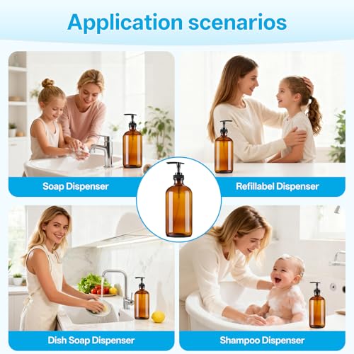 8oz Amber Glass Dispenser Bottles 3-Pack with Pump