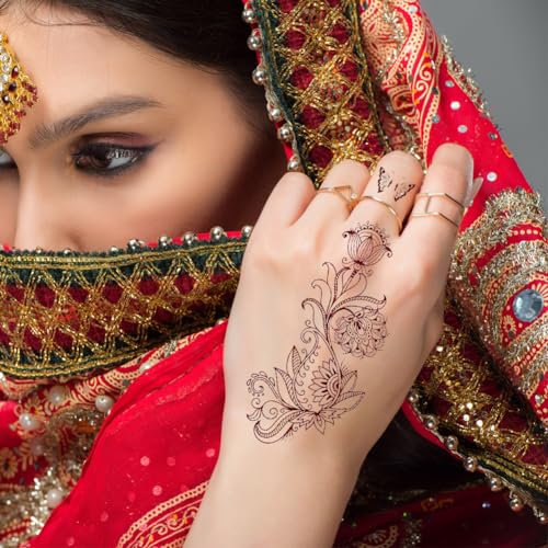 Xmasir 12 Sheets Brown Henna Temporary Tattoo Stickers for Women