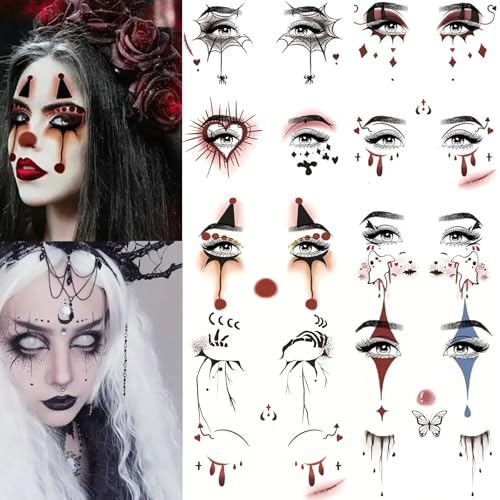 Halloween Face Tattoo Stickers - 10 Sheets Spider Web Eye Makeup