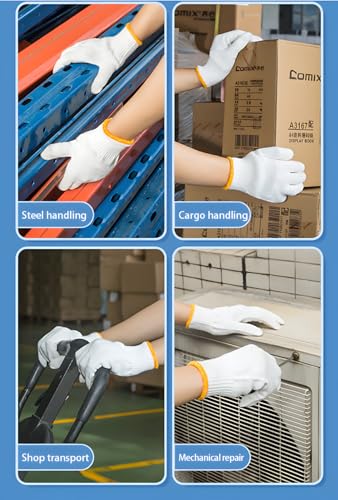 PLWJK Unisex White Cotton Polyester Safety Work Gloves 12 Pairs Large Size No Dots