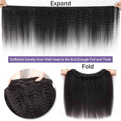 Kinky Straight Bundles Human Hair 1 Single Bundle 22 Inch 100% Unprocessed Brazilian Virgin 12A Yaki Straight Human Hair Bundles Hair Extension Sew In for Black Women Natural Color