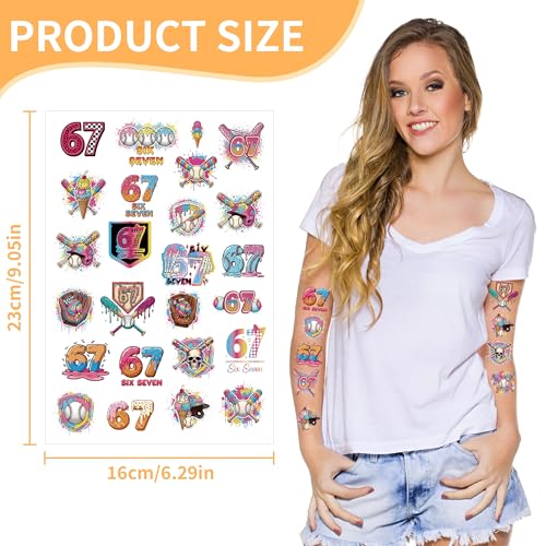 Number 67 Street Art Temporary Tattoos - 8 Sheets