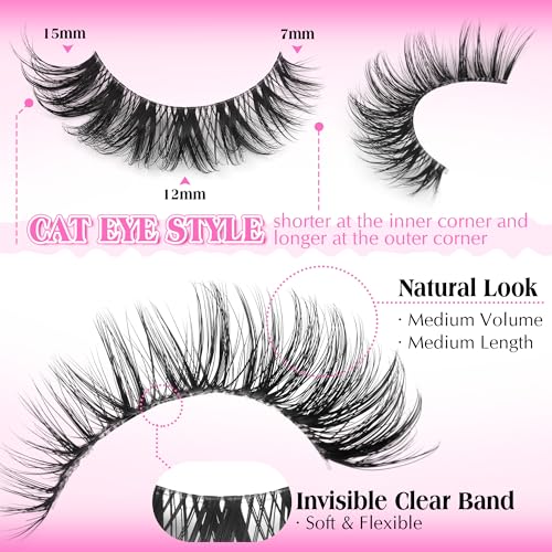 Wispy Cat Eye False Eyelashes 15mm Clear Band 7 Pairs