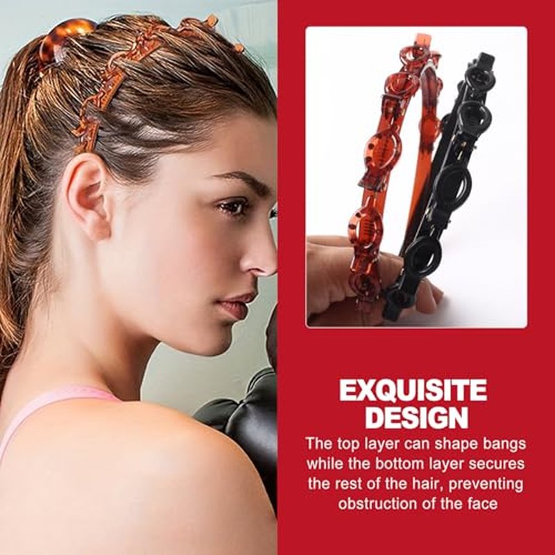 2 Pack Non-Slip Braided Headband with Clips for Bangs - Black & Brown