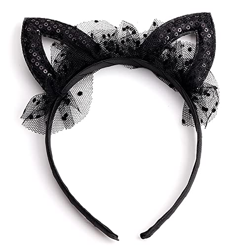 GKMAJKMB Black with Bowknot Sweet Lace Cat Ears Headband Hair Hoop Masquerade Party Hairband Cosplay for Women Girls (Black)