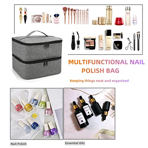 Suaetiai Double-layer Nail Polish Carrying Case and Nail Dryer Case, Travel Nail Polish Case Holds 30 Bottles (15ml) and 1 Led Nail Lamp, Portable Nail Polish Holder with Adjustable Divider (Gray)