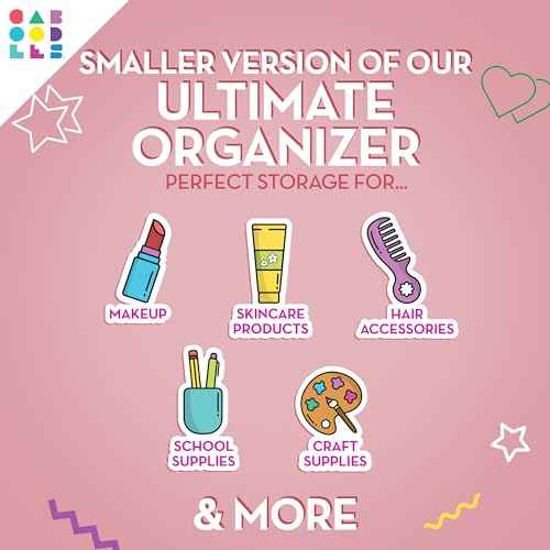 Caboodles Pretty in Petite Makeup Box, Two-Tone Pink on Lavender, Hard Plastic Organizer Box, 2 Swivel Trays, Fashion Mirror, Secure Latch for Safe Travel