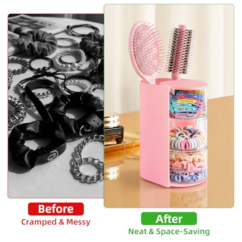 Rotating Hair Accessories Organizer, 3-Tier Holder for Clips, Ties & Brushes