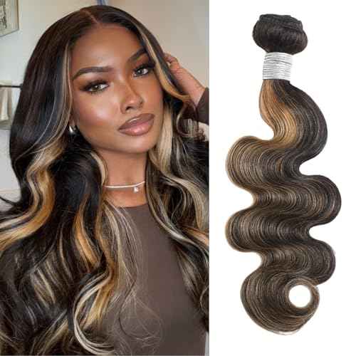 Highlight Honey Blonde Bundles Human Hair 18 Inch Body Wave Black and Blonde Balayage 1b/27 bundles 12A Brazilian Virgin Remy Hair Loose Wave Wavy Sew In Weave Ombre Single Bundle Piano Color P1b27