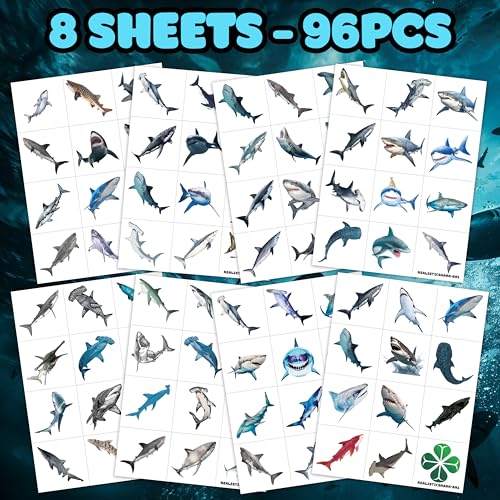 Generic 118 PCS Shark Tattoos Tattoo Temporary Stickers for Boys Kids Adults Themed Birthday Party Favors Decorations Supplies Favors Decor Theme School Prizes Rewards