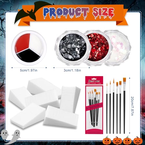 Halloween Makeup Kit 16pc with Face Paint, Glitter & Brushes
