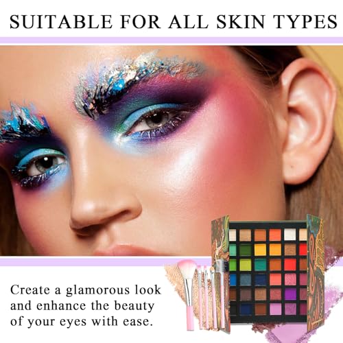 36 Colors Makeup Eyeshadow Palette, Colorful Matte Glitter Eyeshadow Makeup Palette, Professional Waterproof Shimmer Eyeshadow Palette, Highly Pigmented Powder Eyeshadow Makeup Set(A)