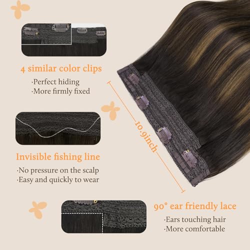 DOORES 12 Inch Wire Hair Extensions - 70g Remy Human Hair, Dark Brown to Chestnut Brown