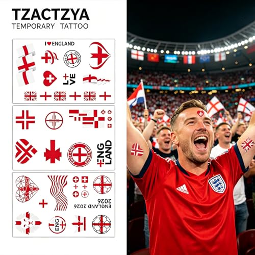 England Flag Temporary Tattoos - 37 Designs, Waterproof