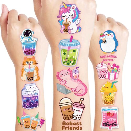 96 Boba Bubble Tea Temporary Tattoos for Kids - Party Favors