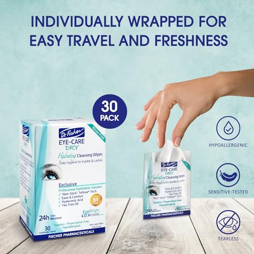 Dr. Fischer Tea Tree Eyelid Wipes: Hypoallergenic Eye Wipes for Dry, Red, Allergy Eyes. Long-Lasting Relief for Computer Vision & Tired Eyes. Effective Makeup Remover for Sensitive Skin.