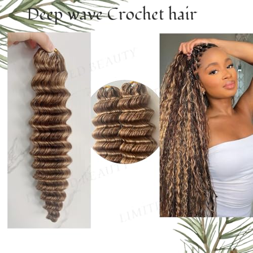 Honey Blonde Deep Wave Crochet Hair Extensions - 18 Inch, 120g