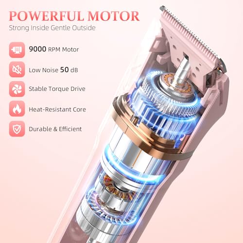5-in-1 Bikini Trimmer for Women, IPX7 Waterproof Electric Razors Shaver, Cordless Body Hair Trimmer, Facial & Pubic Hair Removal, Ceramic Blade (Pink)